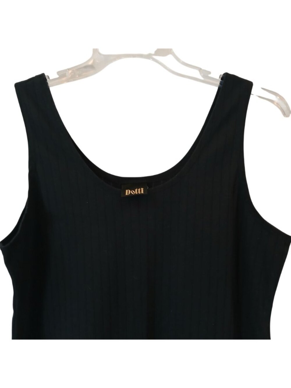 Dotti Black Sleeveless Size Large Tank Dress / Coverup Cotton Blend Ribbed #D-20 - Picture 7 of 8